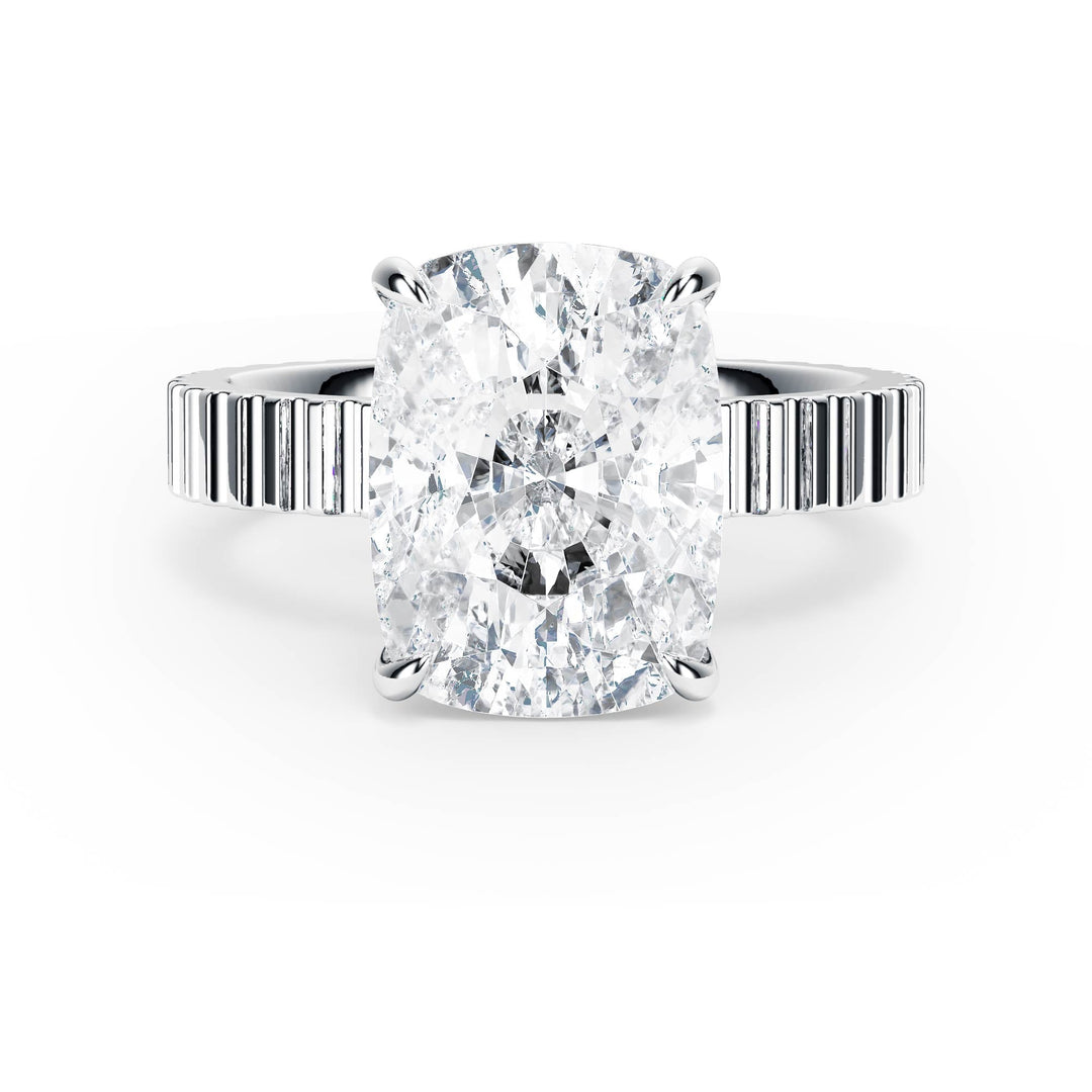 Fluted Band Elongated Cushion Diamond Engagement Ring - R1215 in Ring by 18 KARATS INC.