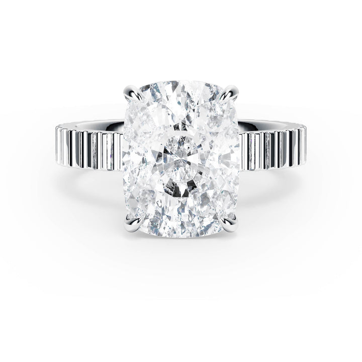 Fluted Band Elongated Cushion Diamond Engagement Ring - R1215 in Ring by 18 KARATS INC.