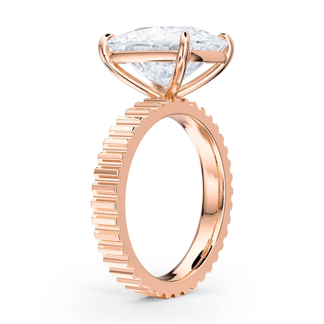Fluted Band Elongated Cushion Diamond Engagement Ring - R1215 in Ring by 18 KARATS INC.