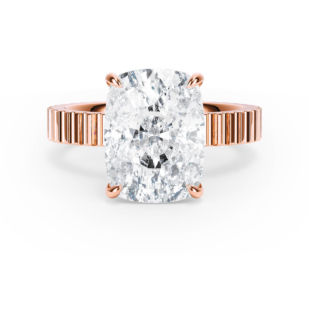Fluted Band Elongated Cushion Diamond Engagement Ring - R1215 in Ring by 18 KARATS INC.