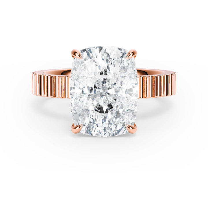 Fluted Band Elongated Cushion Diamond Engagement Ring - R1215 in Ring by 18 KARATS INC.