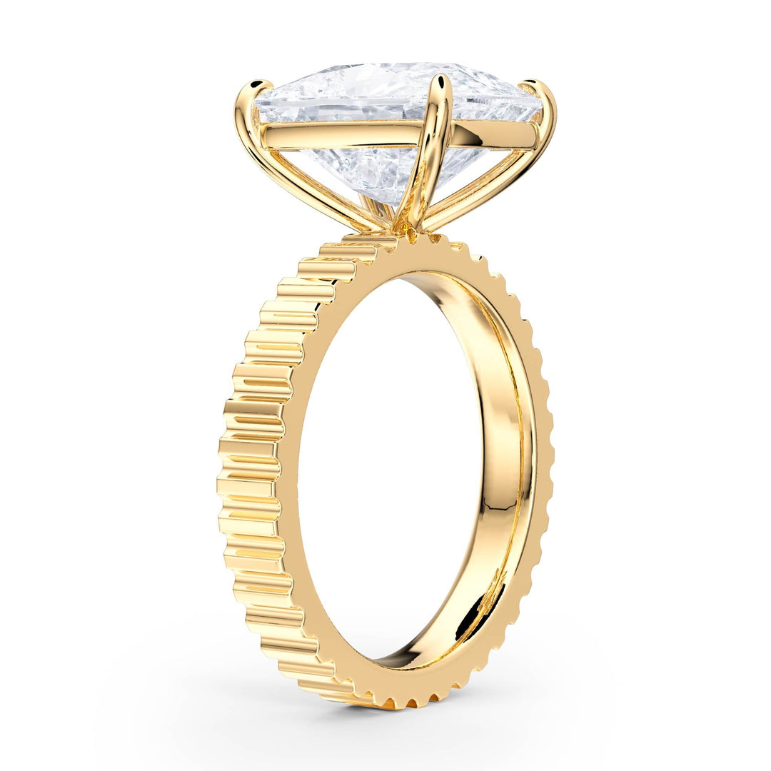 Fluted Band Elongated Cushion Diamond Engagement Ring - R1215 in Ring by 18 KARATS INC.