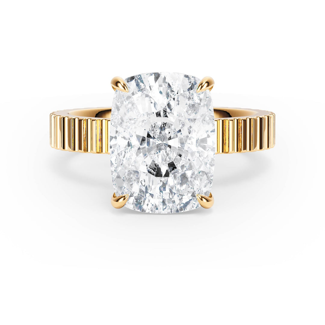 Fluted Band Elongated Cushion Diamond Engagement Ring - R1215 in Ring by 18 KARATS INC.