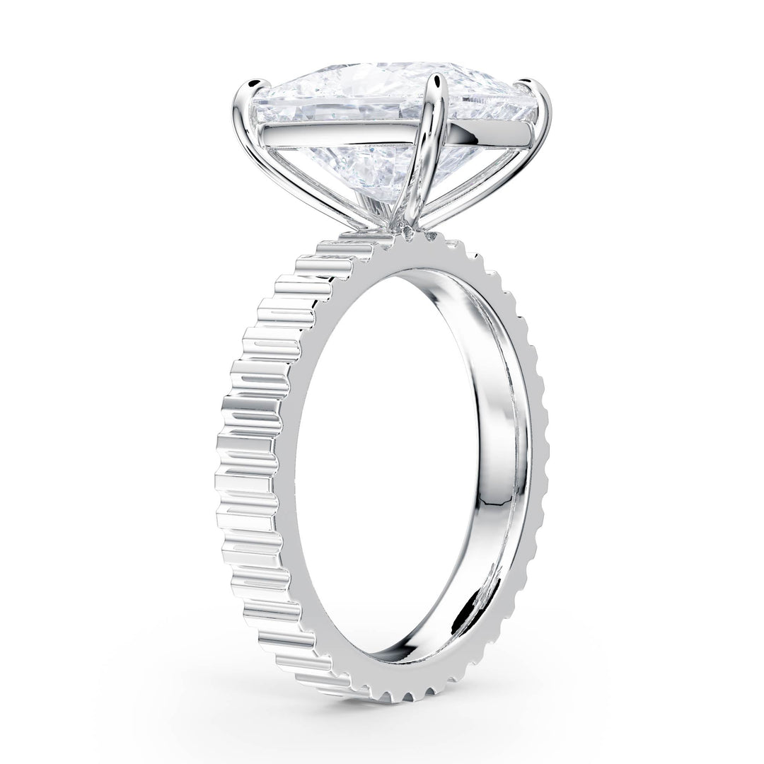 Fluted Band Elongated Cushion Diamond Engagement Ring - R1215 in Ring by 18 KARATS INC.