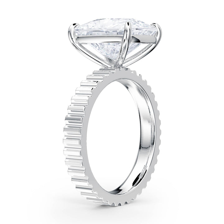 Fluted Band Elongated Cushion Diamond Engagement Ring - R1215 in Ring by 18 KARATS INC.