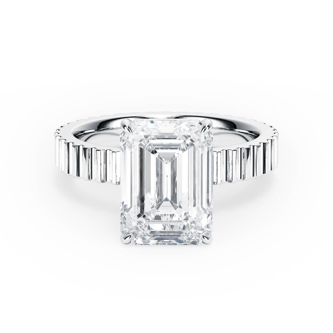 Fluted Band Emerald Diamond Engagement Ring - R1213 in Ring by 18 KARATS INC.