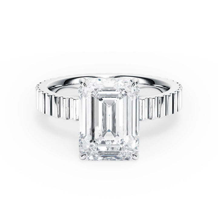 Fluted Band Emerald Diamond Engagement Ring - R1213 in Ring by 18 KARATS INC.