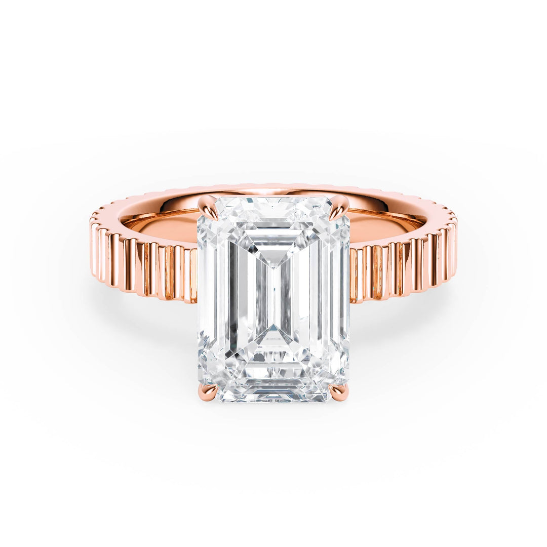 Fluted Band Emerald Diamond Engagement Ring - R1213 in Ring by 18 KARATS INC.