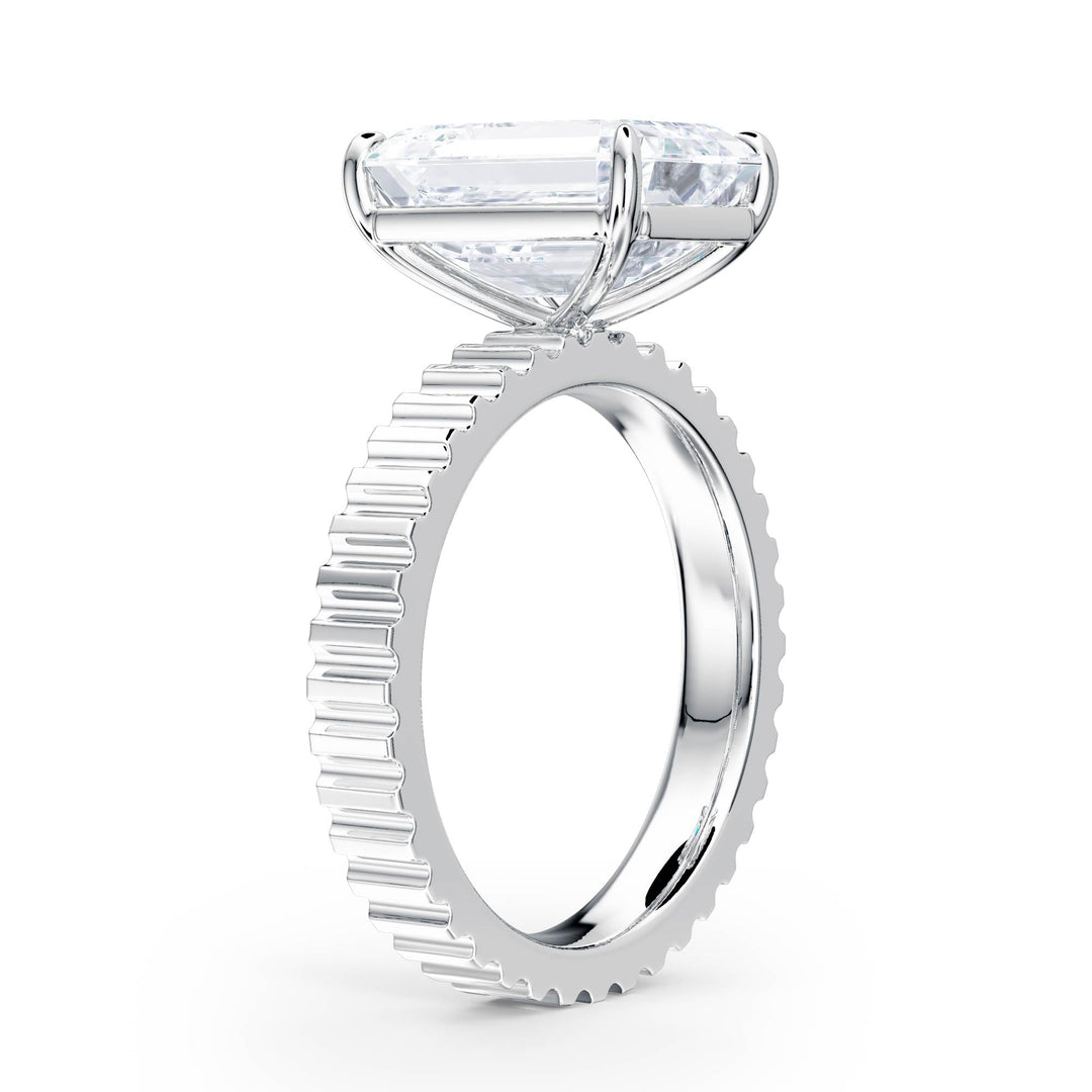 Fluted Band Emerald Diamond Engagement Ring - R1213 in Ring by 18 KARATS INC.