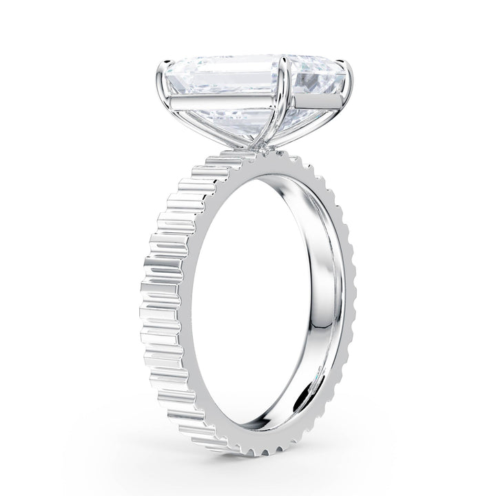 Fluted Band Emerald Diamond Engagement Ring - R1213 in Ring by 18 KARATS INC.