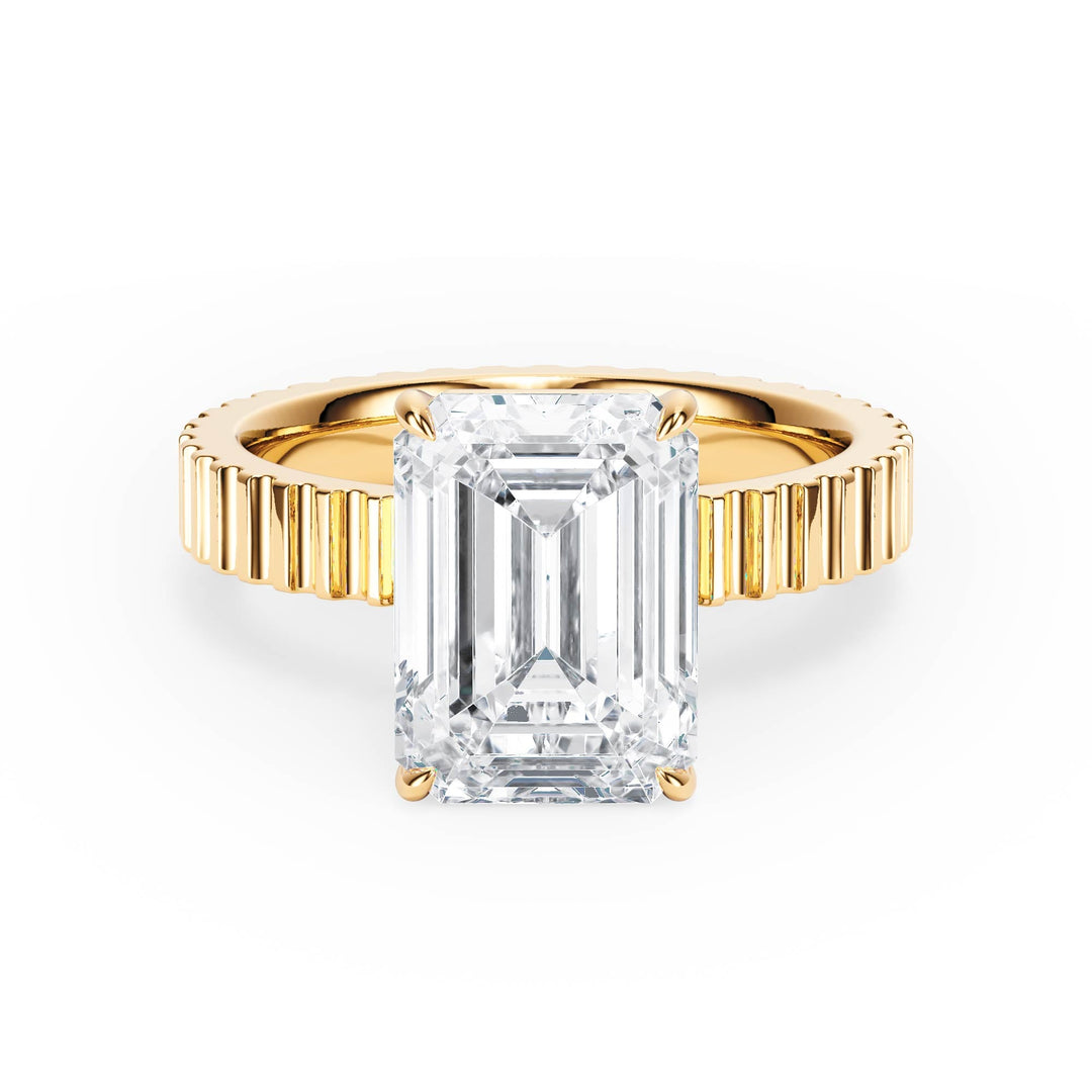 Fluted Band Emerald Diamond Engagement Ring - R1213 in Ring by 18 KARATS INC.