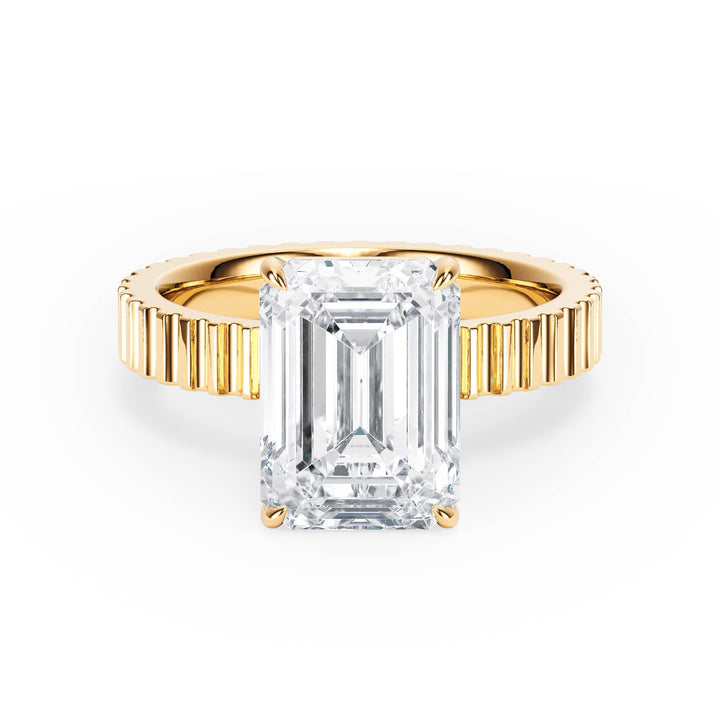 Fluted Band Emerald Diamond Engagement Ring - R1213 in Ring by 18 KARATS INC.
