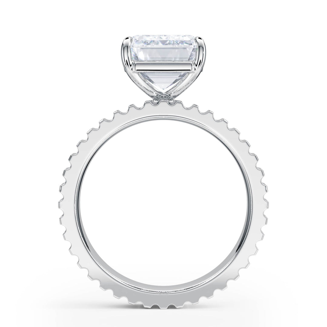 Fluted Band Emerald Diamond Engagement Ring - R1213 in Ring by 18 KARATS INC.