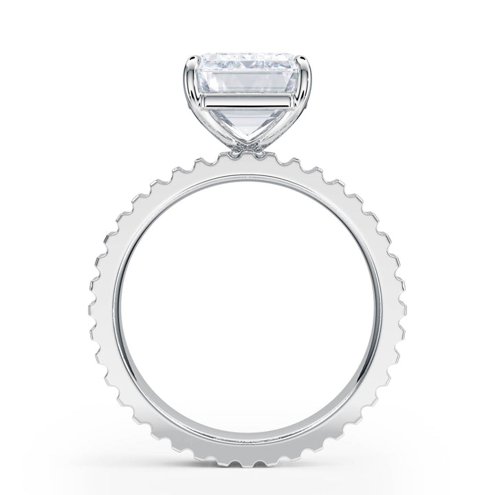 Fluted Band Emerald Diamond Engagement Ring - R1213 in Ring by 18 KARATS INC.