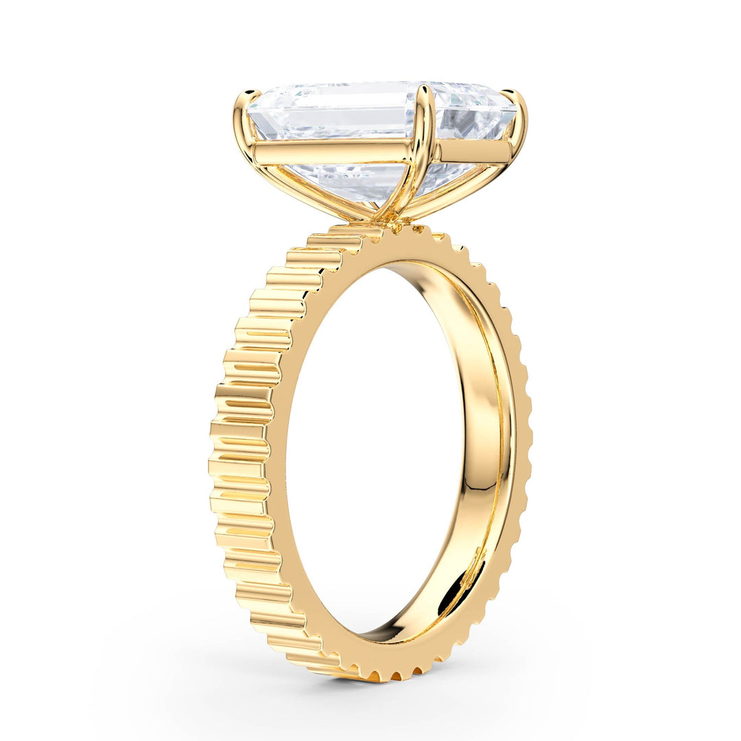 Fluted Band Emerald Diamond Engagement Ring - R1213 in Ring by 18 KARATS INC.