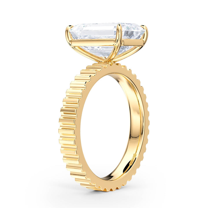 Fluted Band Emerald Diamond Engagement Ring - R1213 in Ring by 18 KARATS INC.