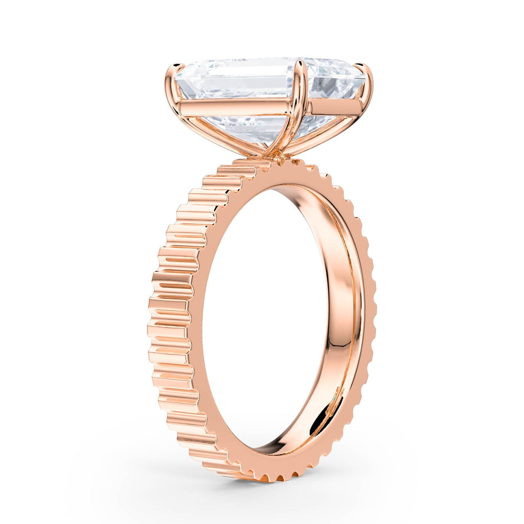 Fluted Band Emerald Diamond Engagement Ring - R1213 in Ring by 18 KARATS INC.