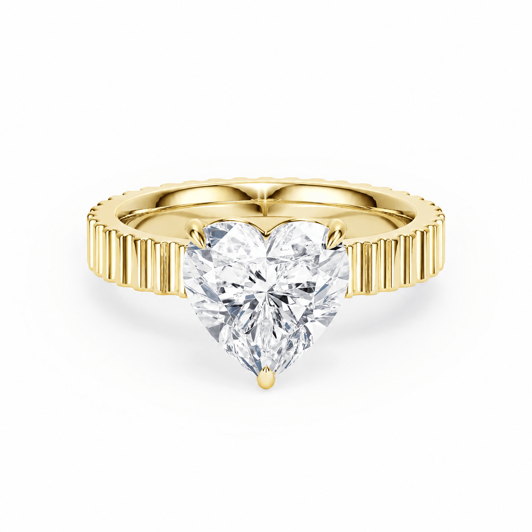 Fluted Band Heart Shape Lab Diamond Engagement Ring in Ready Rings by 18 KARATS INC.