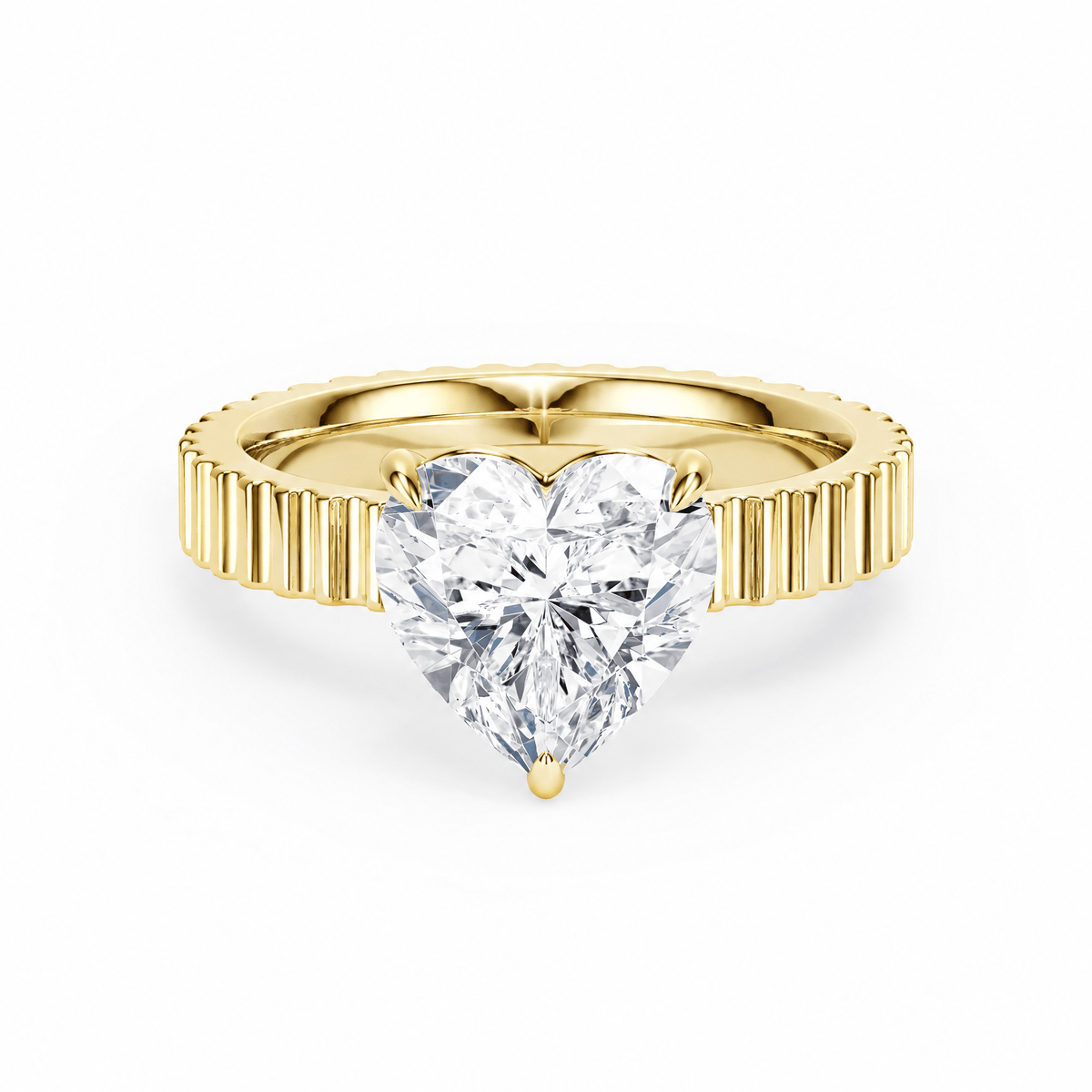 Fluted Band Heart Shape Lab Diamond Engagement Ring in Ready Rings by 18 KARATS INC.