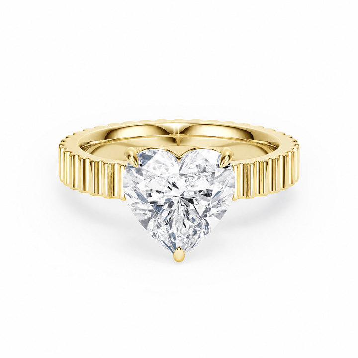 Fluted Band Heart Shape Lab Diamond Engagement Ring in Ready Rings by 18 KARATS INC.