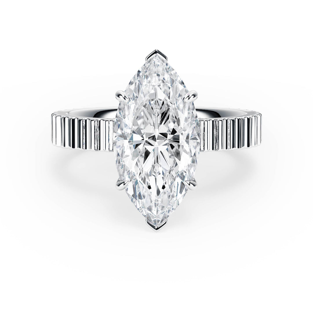Fluted Band Marquise Diamond Engagement Ring - R1211 in Ring by 18 KARATS INC.