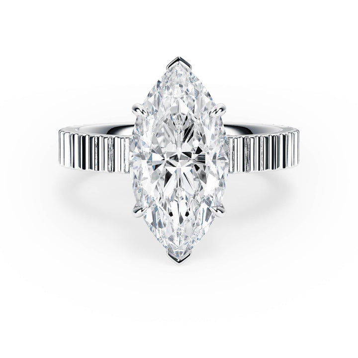 Fluted Band Marquise Diamond Engagement Ring - R1211 in Ring by 18 KARATS INC.