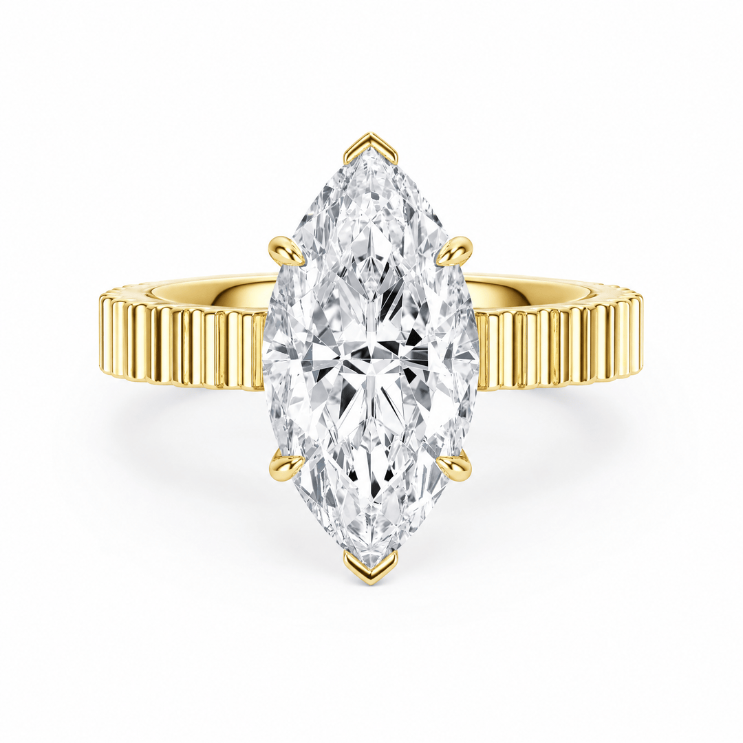 Fluted Band Marquise Lab Diamond Engagement Ring in Ready Rings by 18 KARATS INC.