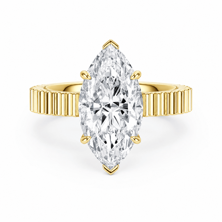 Fluted Band Marquise Lab Diamond Engagement Ring in Ready Rings by 18 KARATS INC.