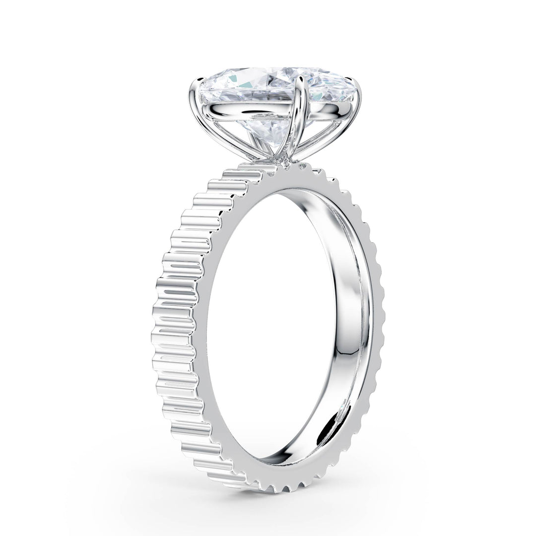 Fluted Band Oval Diamond Engagement Ring - R1210 in Ring by 18 KARATS INC.