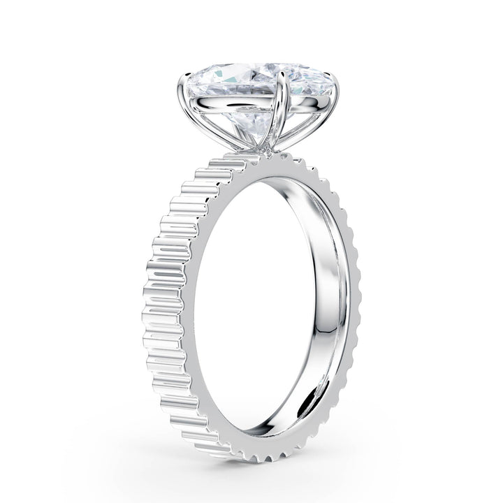 Fluted Band Oval Diamond Engagement Ring - R1210 in Ring by 18 KARATS INC.
