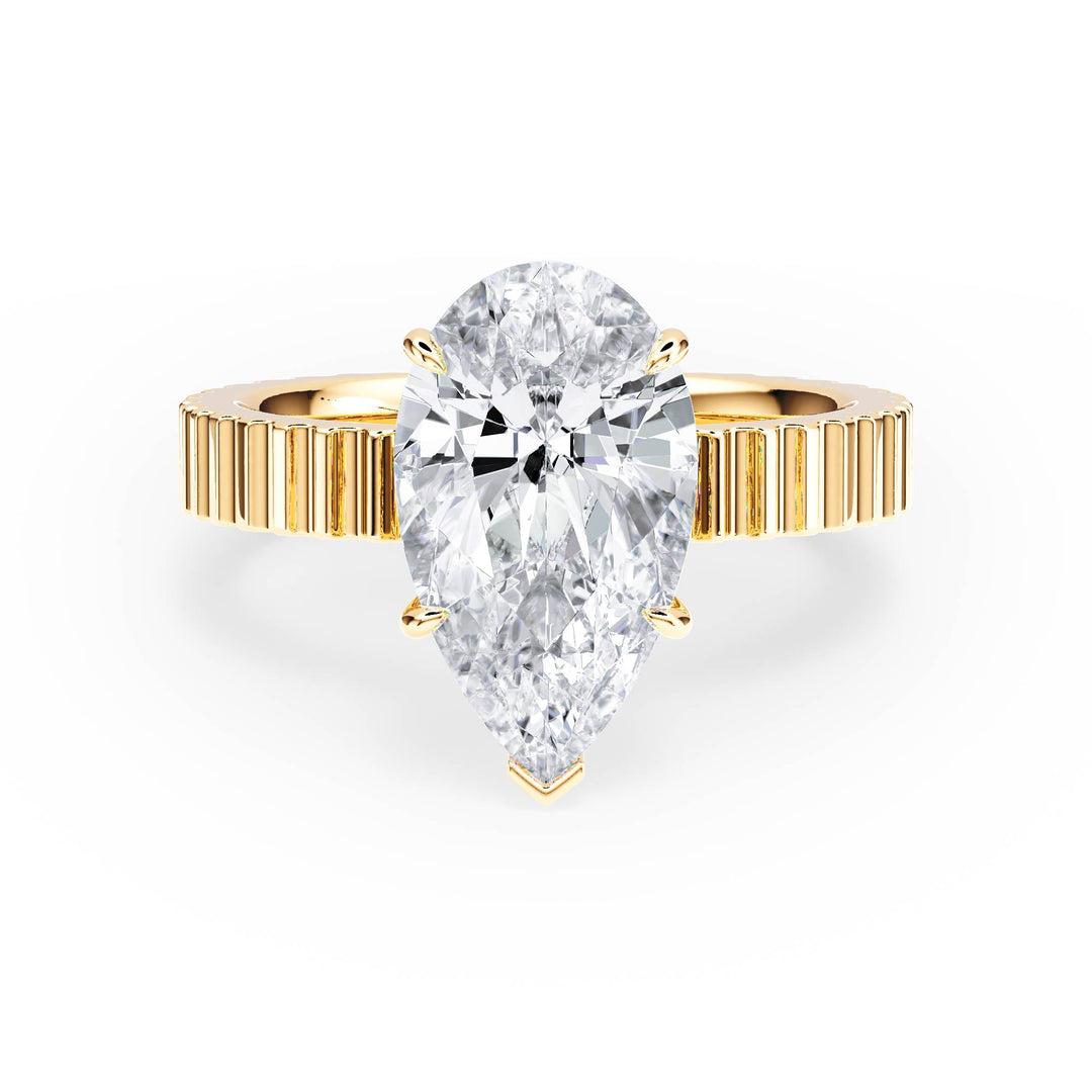 Fluted Band Pear Diamond Engagement Ring - R1209 in Ring by 18 KARATS INC.