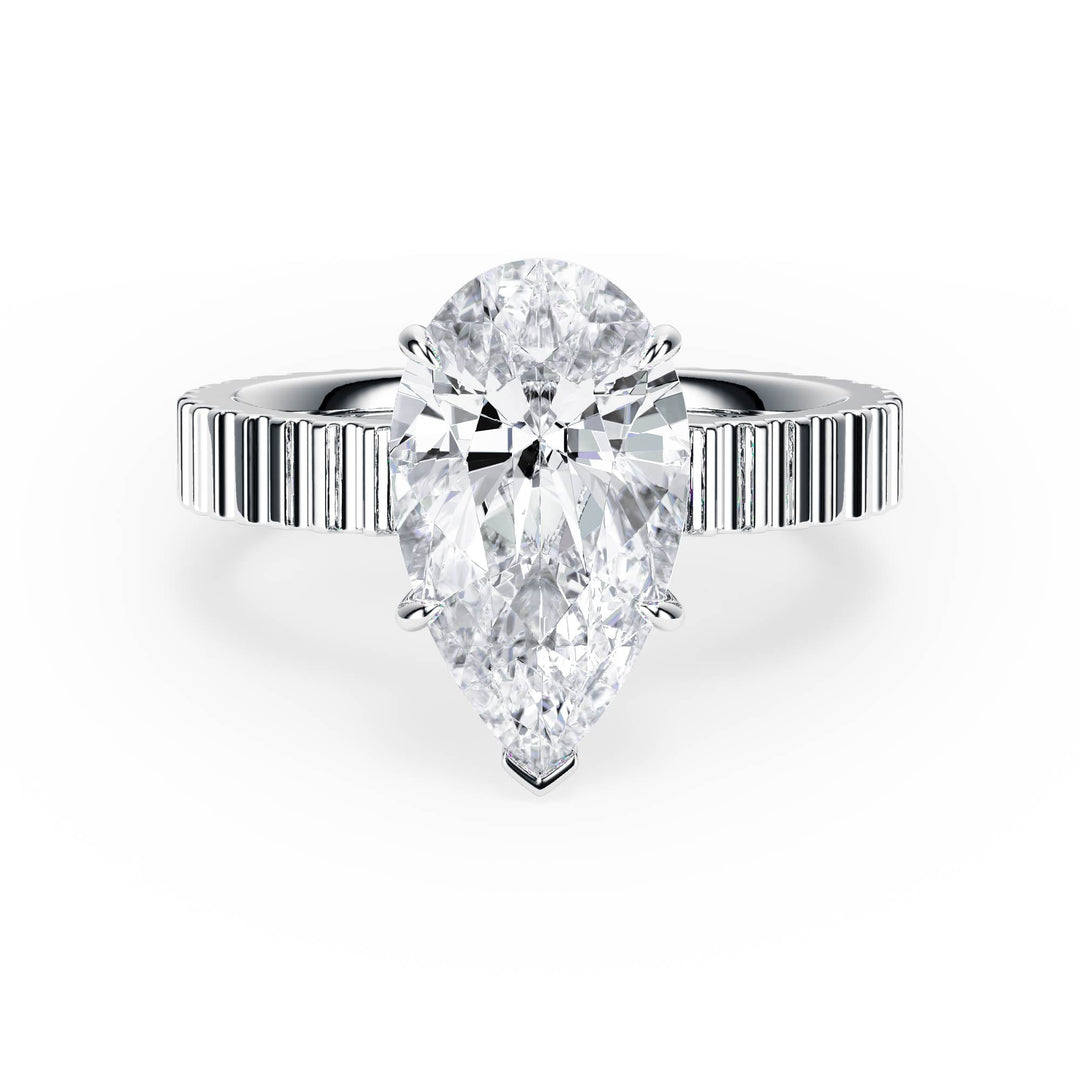 Fluted Band Pear Diamond Engagement Ring - R1209 in Ring by 18 KARATS INC.