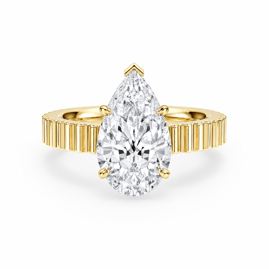 Fluted Band Pear Lab Diamond Engagement Ring in Ready Rings by 18 KARATS INC.