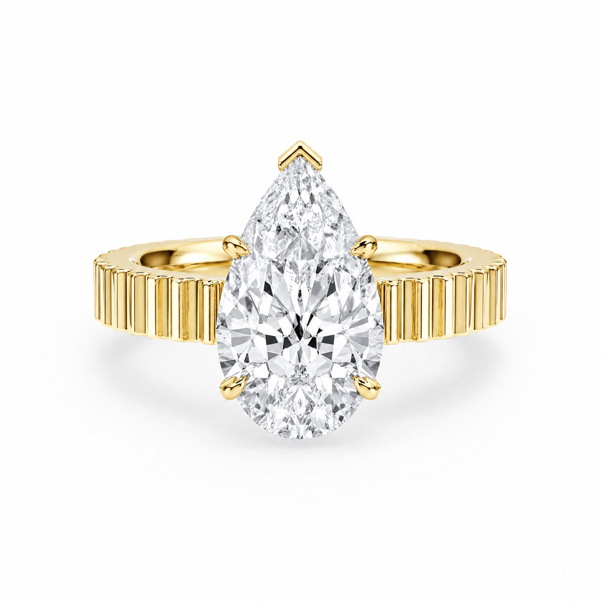 Fluted Band Pear Lab Diamond Engagement Ring in Ready Rings by 18 KARATS INC.