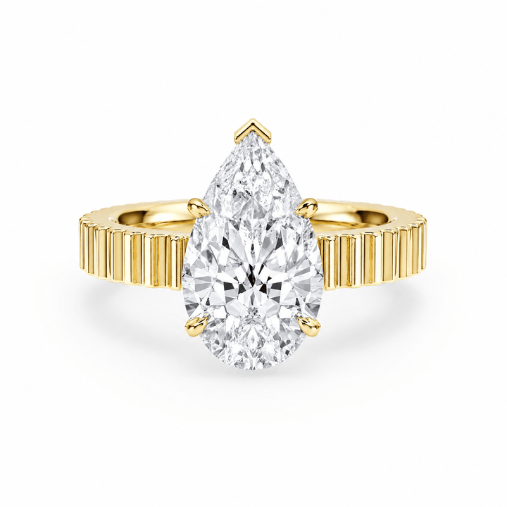 Fluted Band Pear Lab Diamond Engagement Ring in Ready Rings by 18 KARATS INC.