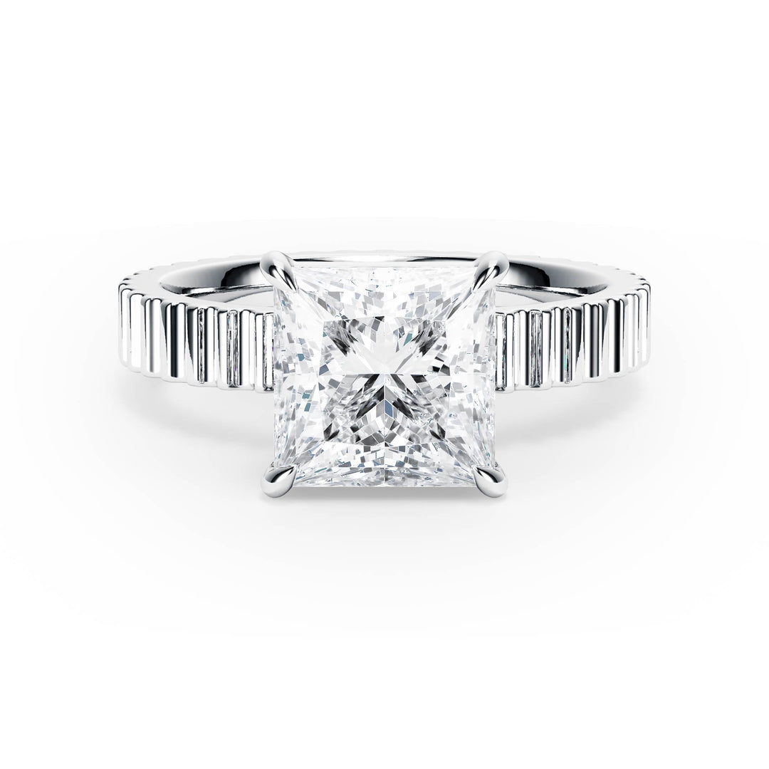 Fluted Band Princess Diamond Engagement Ring - R1208 in Ring by 18 KARATS INC.