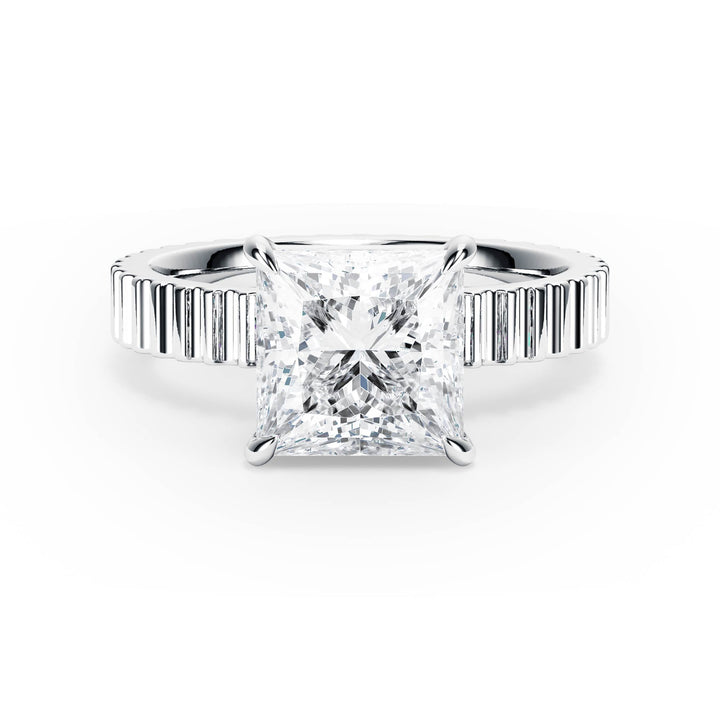 Fluted Band Princess Diamond Engagement Ring - R1208 in Ring by 18 KARATS INC.