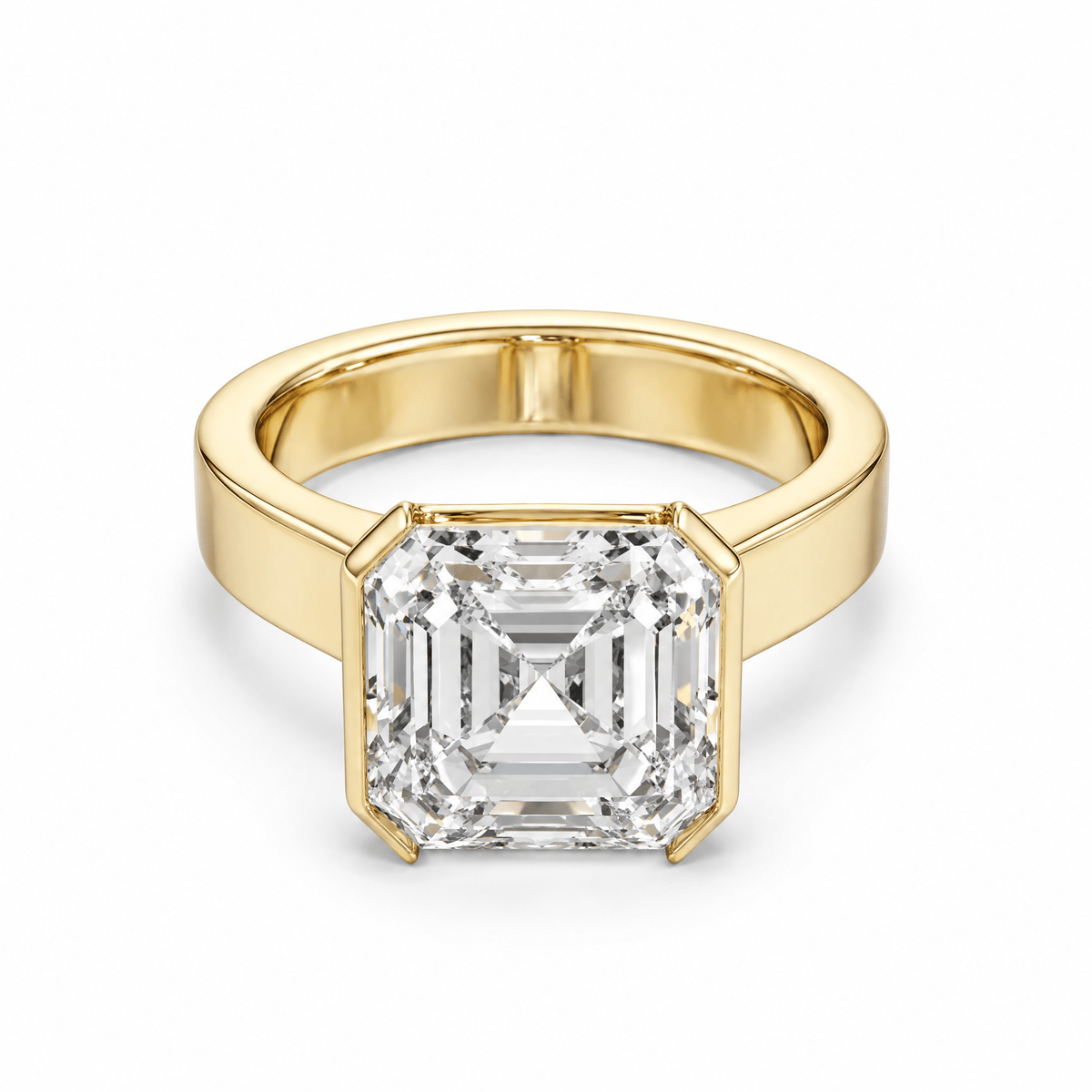 Frame Half Bezel Asscher Lab Diamond Engagement Ring in Ready Rings by 18 KARATS INC.