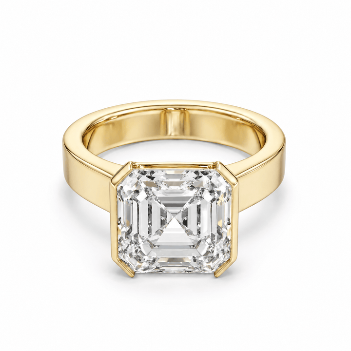 Frame Half Bezel Asscher Lab Diamond Engagement Ring in Ready Rings by 18 KARATS INC.