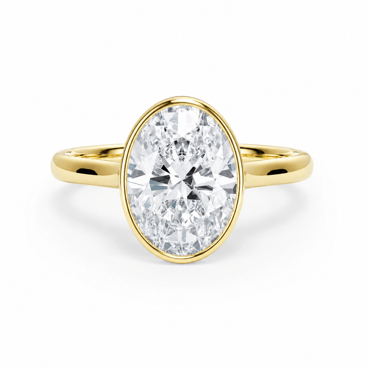 Full Bezel Oval Lab Diamond Engagement Ring in Ready Rings by 18 KARATS INC.