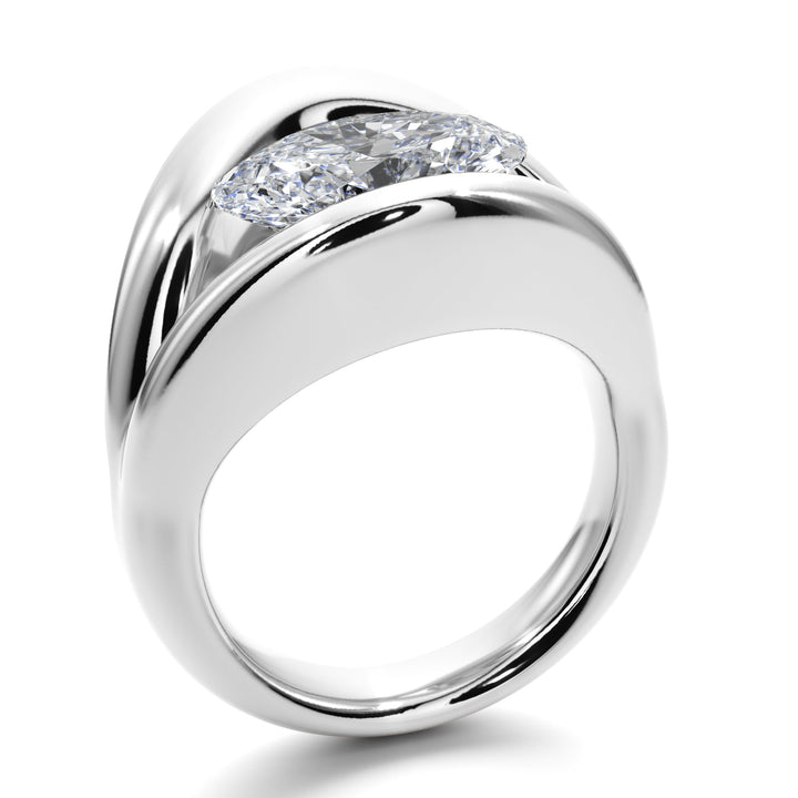 Half Bezel Oval Ring - R1018 in Ring by 18 KARATS