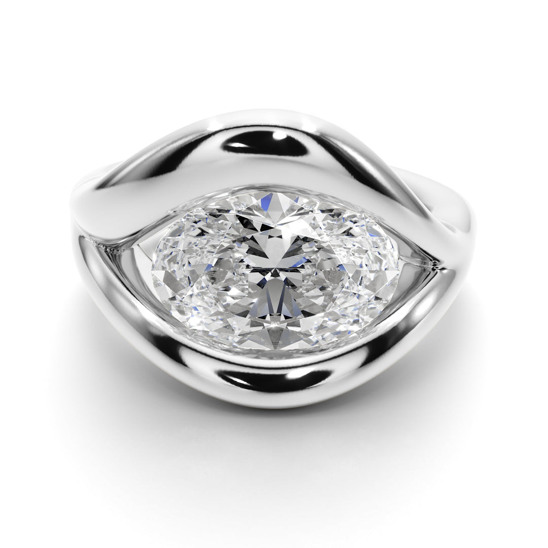 Half Bezel Oval Ring - R1018 in Ring by 18 KARATS
