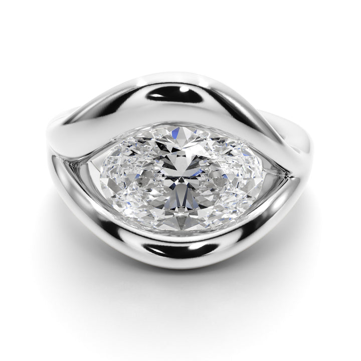Half Bezel Oval Ring - R1018 in Ring by 18 KARATS