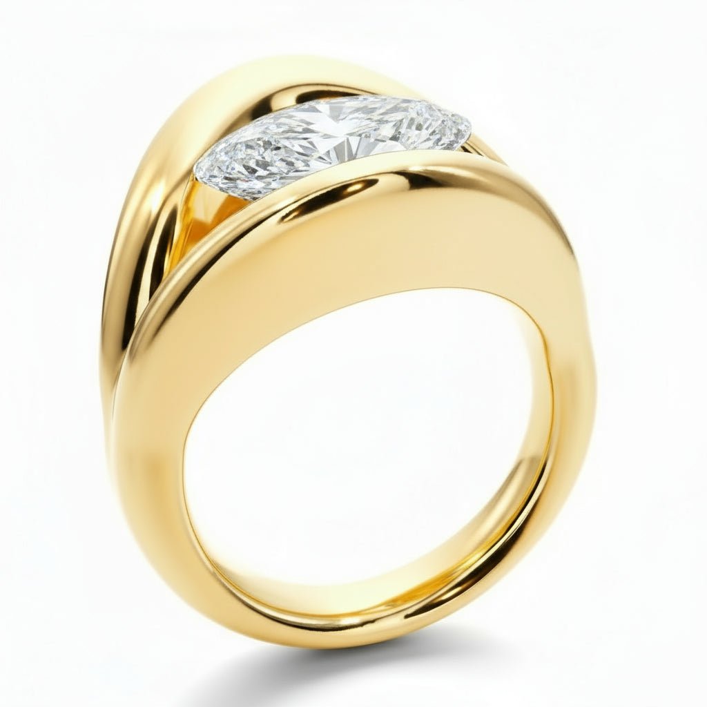 Half Bezel Oval Ring - R1018 in Ring by 18 KARATS