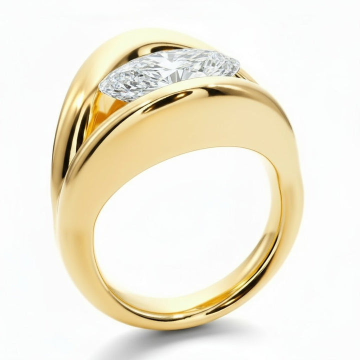 Half Bezel Oval Ring - R1018 in Ring by 18 KARATS