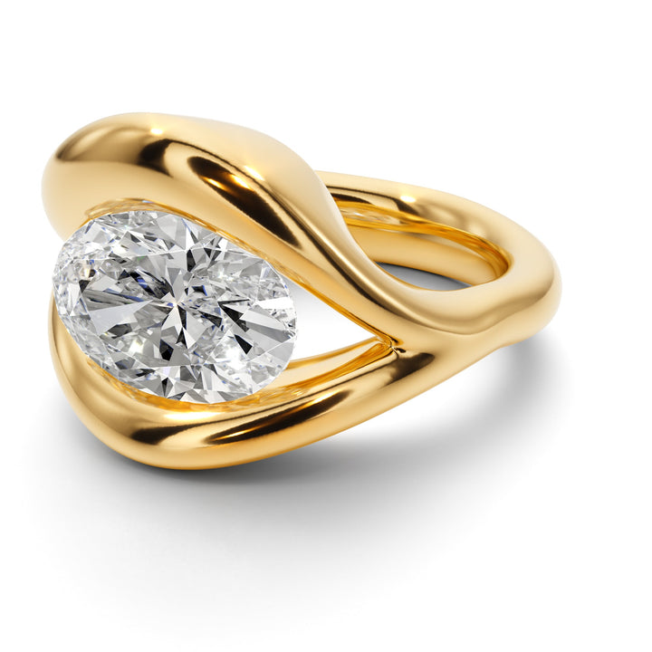Half Bezel Oval Ring - R1018 in Ring by 18 KARATS
