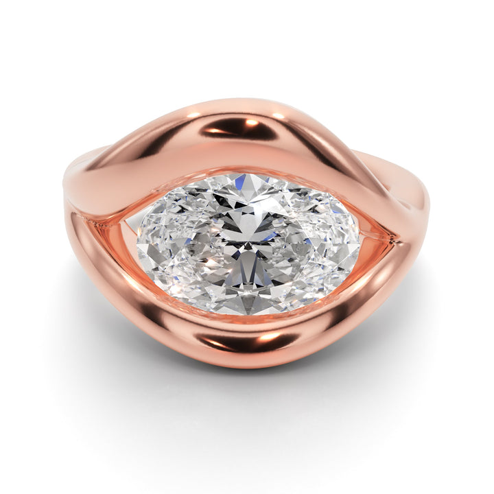 Half Bezel Oval Ring - R1018 in Ring by 18 KARATS