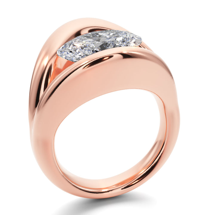 Half Bezel Oval Ring - R1018 in Ring by 18 KARATS
