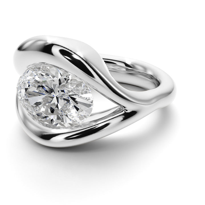 Half Bezel Oval Ring - R1018 in Ring by 18 KARATS