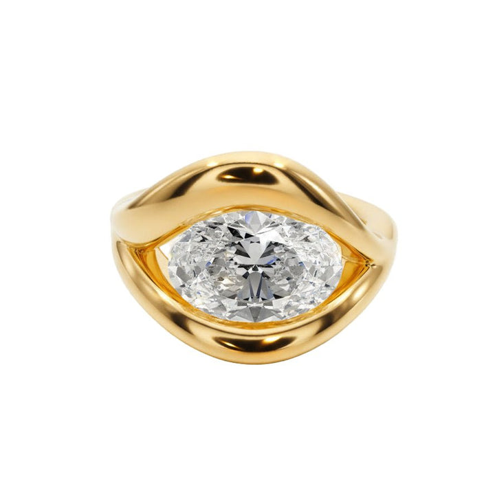 Half Bezel Oval Ring - R1018 in Ring by 18 KARATS